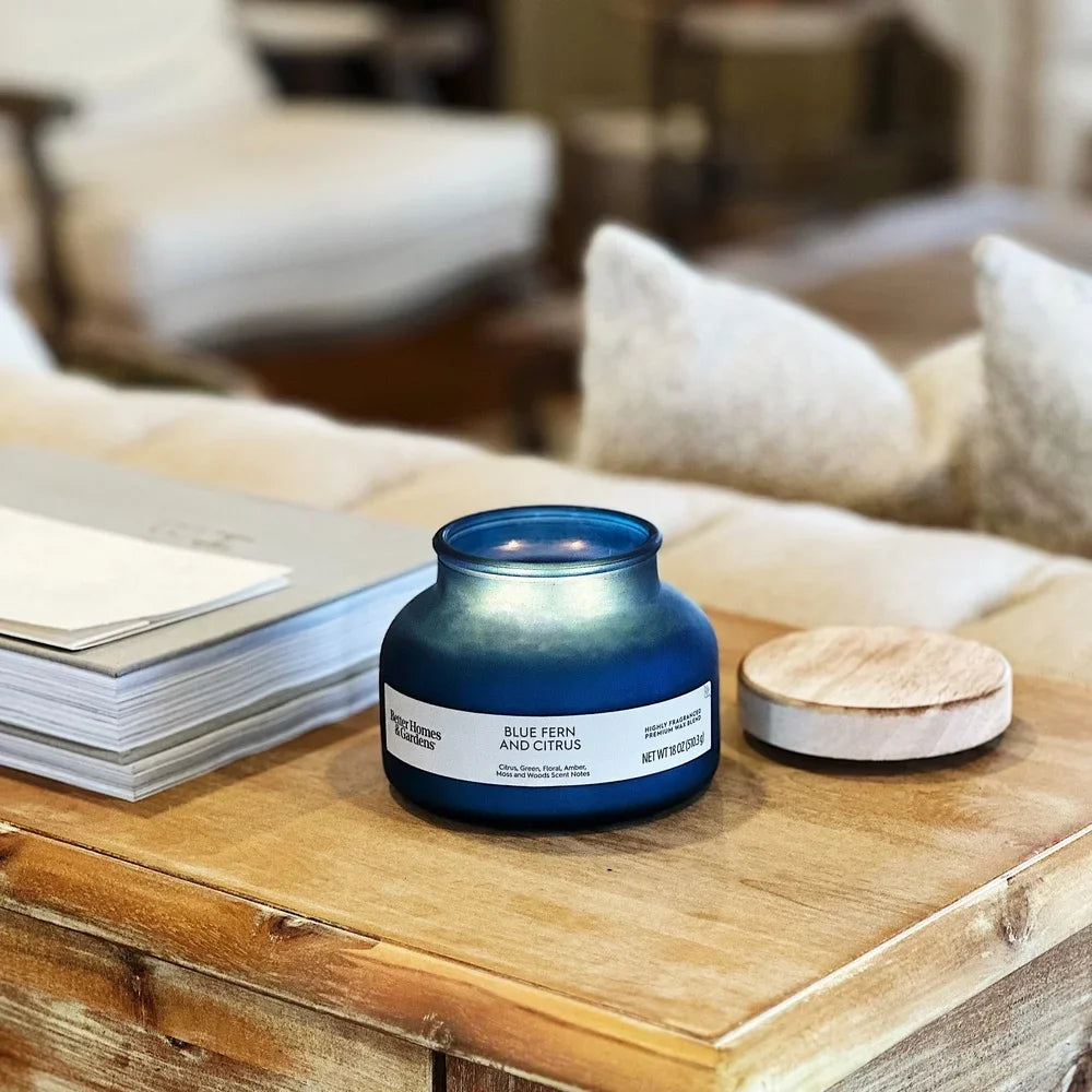 Blue Fern Citrus Scented Jar Candle for Home Décor