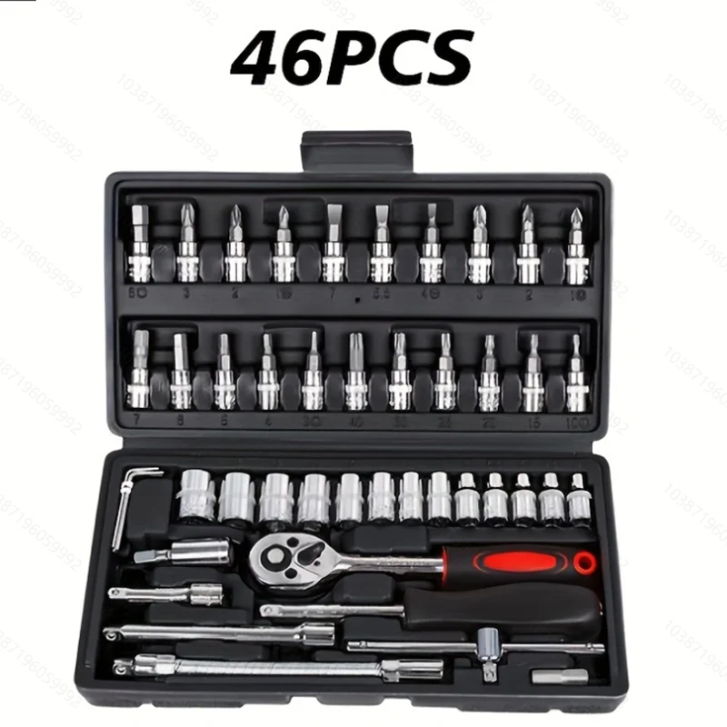 46 Piece Drive Socket Set Ratchet Wrench Set Car Tool Kit Metric Mechanic Tool Set
