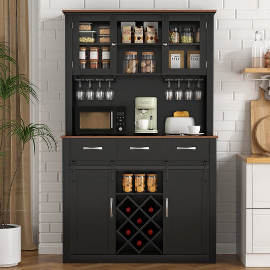 VOWNER Farmhouse Bar Cabinet With Sliding Doors And Wine Racks