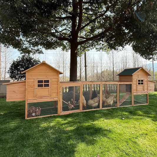 Outdoor Chicken Coop for 4 to 8 Chickens Wooden Hen Rabbit House Poultry Pet Hutch Run Cage with Waterproof Asphalt Roof Ramp and Nesting Box