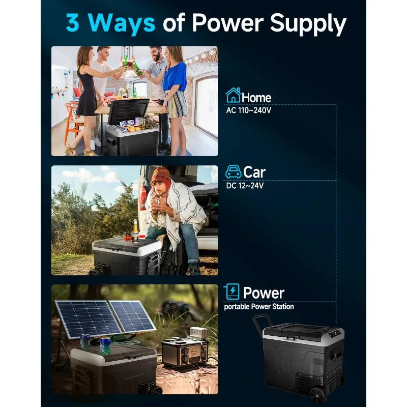 Car Fridge Portable 12 Volt Refrigerator 53 Quart Electric Cooler with 12 24V DC and 110 240V AC Cooler with Wheels -4 to 68 Fahrenheit