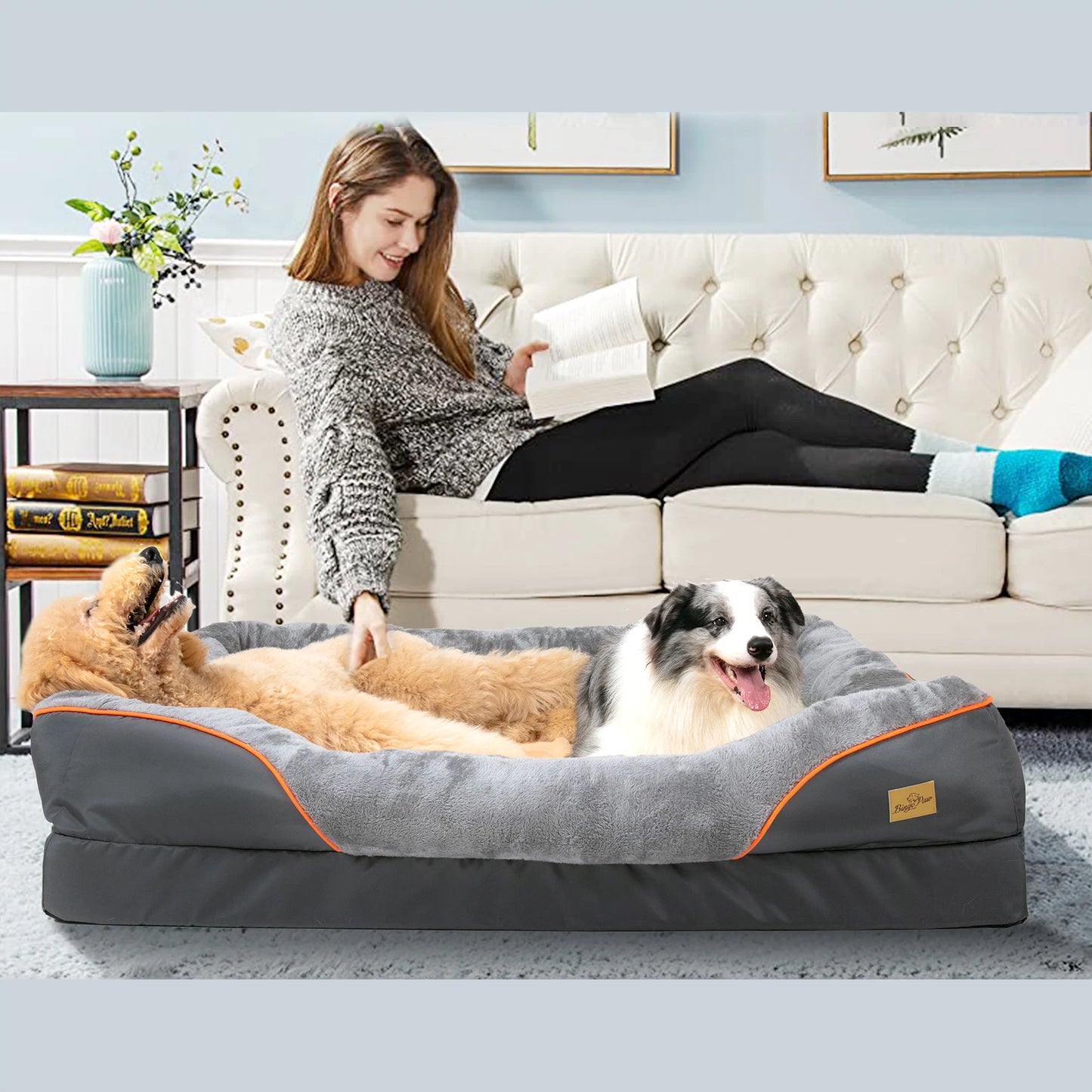 BINGOPAWCN Large Dog Bed Soft Warm Fleece Removable Cover