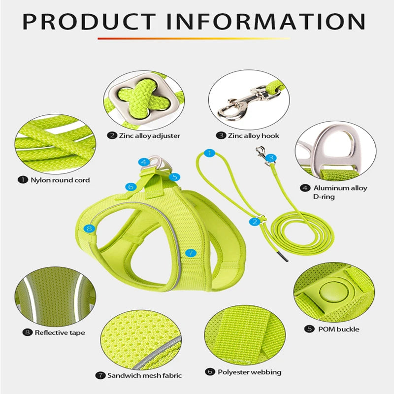 Adjustable Reflective Dog Harness and Leash Set for Walking