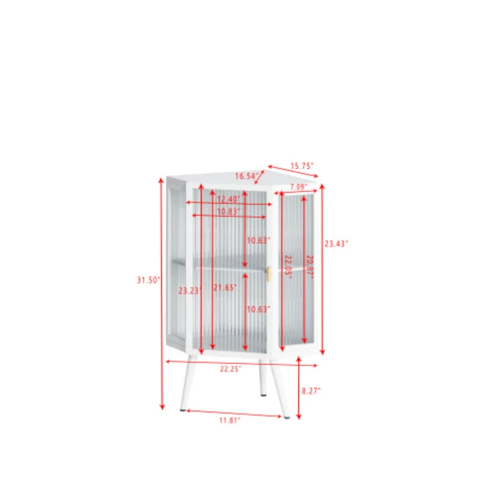22.25 Inch Floor Corner Cabinet with Tempered Glass Door and Storage Shelves for Bathroom Living Room Bedroom White