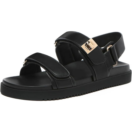 Women's Flat Sandals Comfort Adjustable Double Strap Slip on Leather Footbed Sandals Shoes