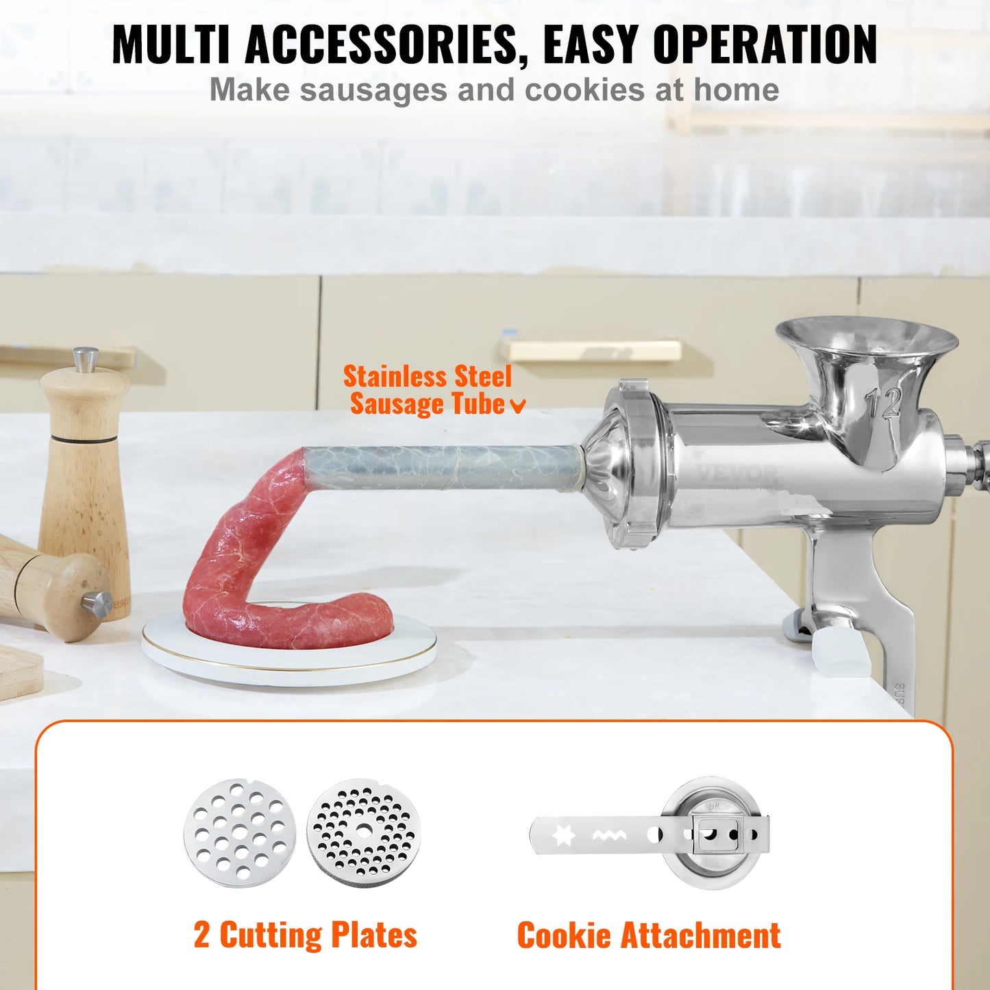 Manual Stainless Steel Meat Grinder for Home Sausage Making