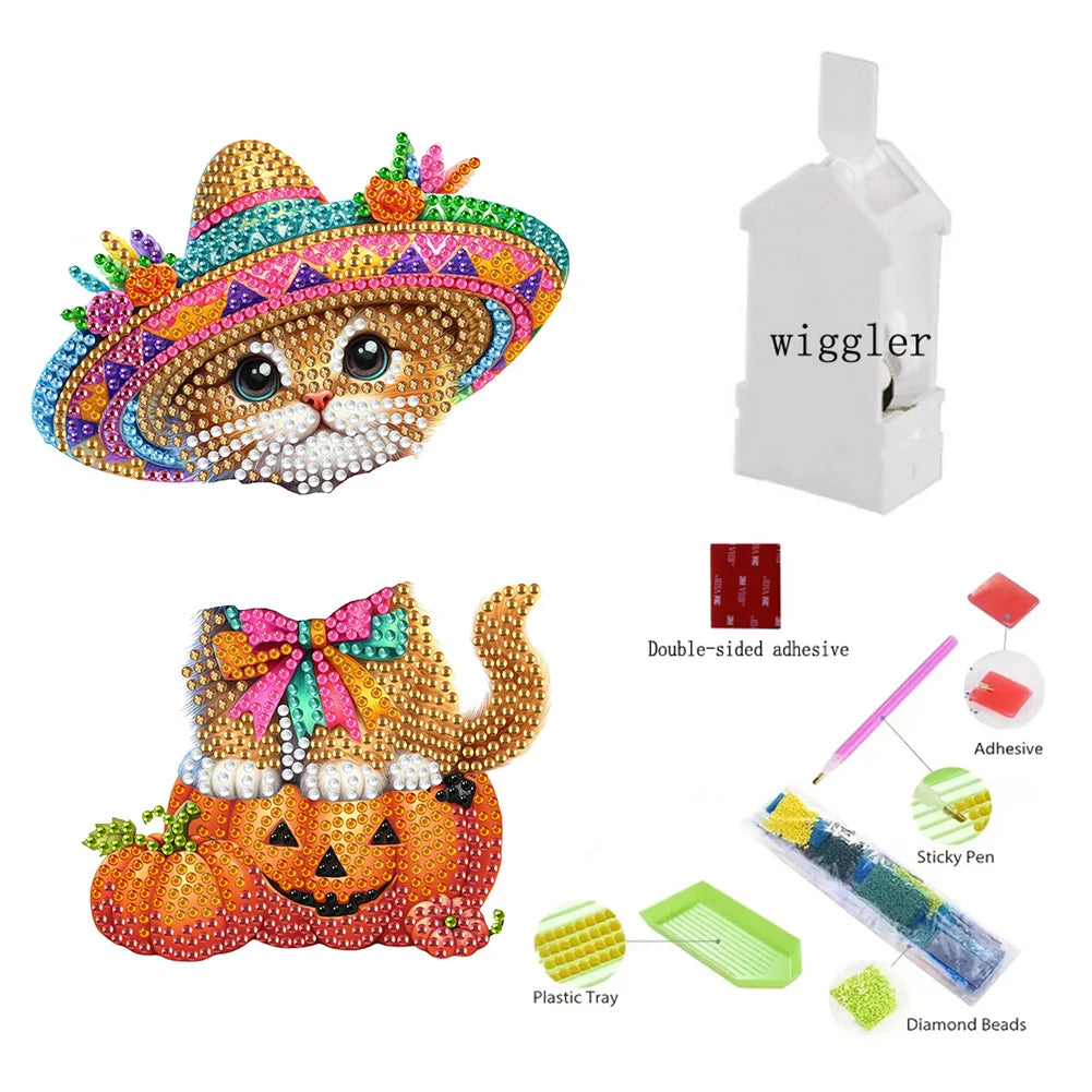 5D DIY Acrylic Animal Tabletop Ornament Diamond Painting Shake Head Cat Decoration