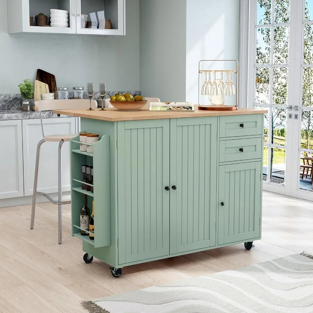 ANGDUO Modern Rolling Kitchen Island with Storage and Drop-Leaf