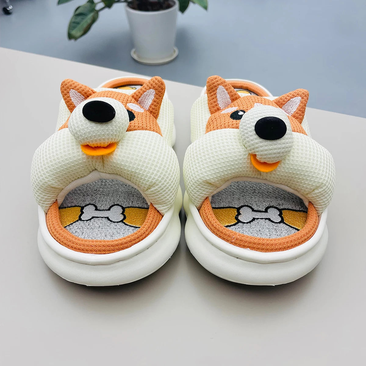 Lucky Bean Cute Corgi Slippers Women Men Home Breathable