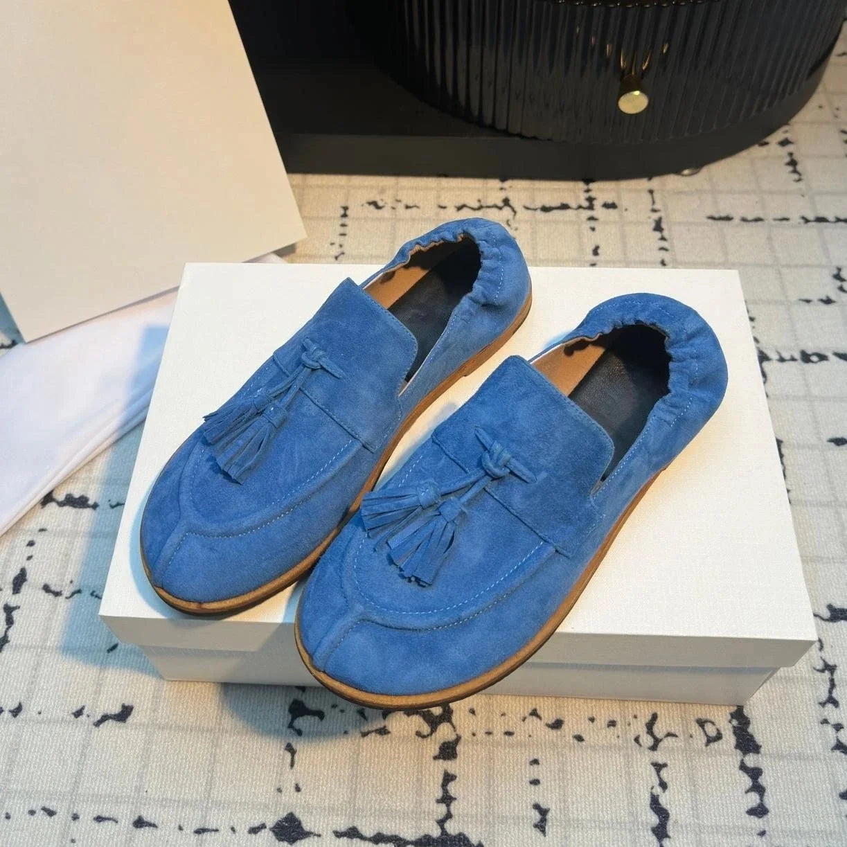 GUANSIYAO Women's Genuine Leather Open-Toe Flat Mules Sandals