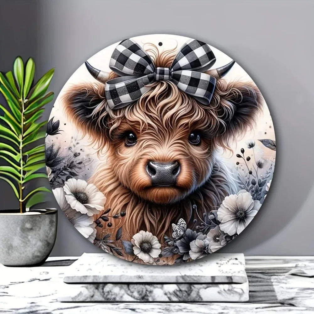 HELLOYOUNG Highland Cow Sign Premium Aluminum Wall Decor