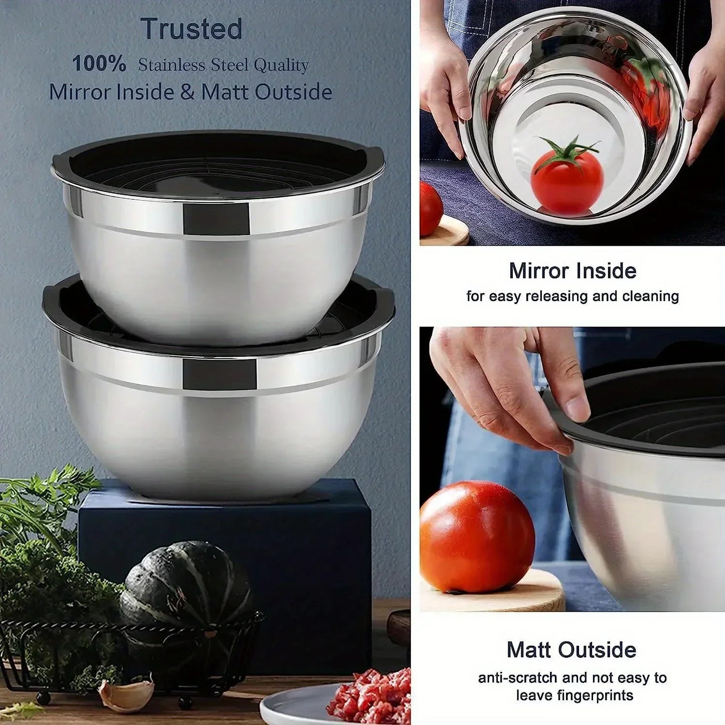 5-Piece Stainless Steel Nesting Mixing Bowl Set for Baking