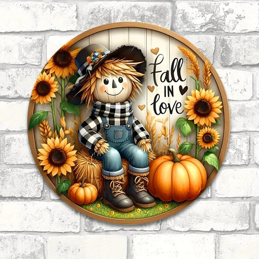Charming Scarecrow Fall Harvest Tin Painting Home Decor Sign