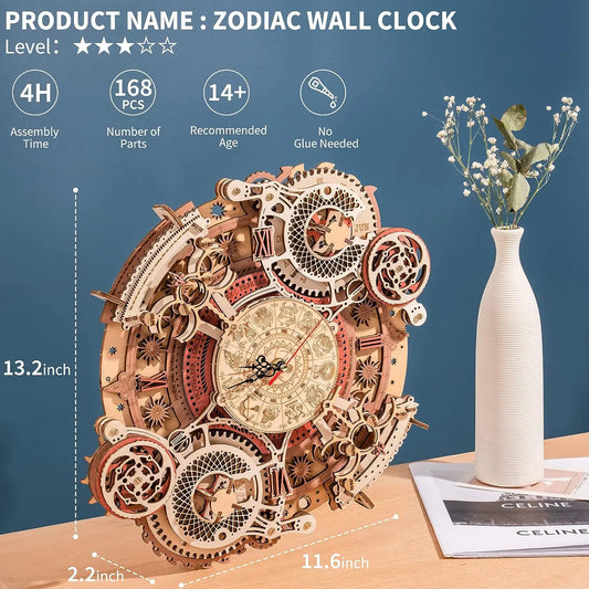 Robotime 3D Wooden Puzzles Steampunk Clock Kit DIY Mechanical Wall Quartz Clock for Adults