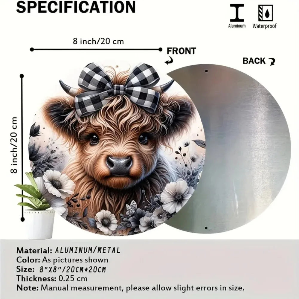 HELLOYOUNG Highland Cow Sign Premium Aluminum Wall Decor