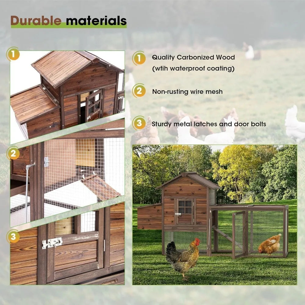 Large Wooden Chicken Coop 160 Inch Outdoor Chicken Cages and Run with Nesting Boxes for 2 to 8 Chickens Hen Run Poultry Pet House