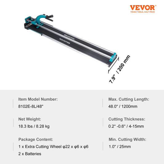 VEVOR Manual Tile Cutter 48 Inch Porcelain Ceramic Tile Cutter with Tungsten Carbide Cutting Wheel Infrared Positioning Anti Skid