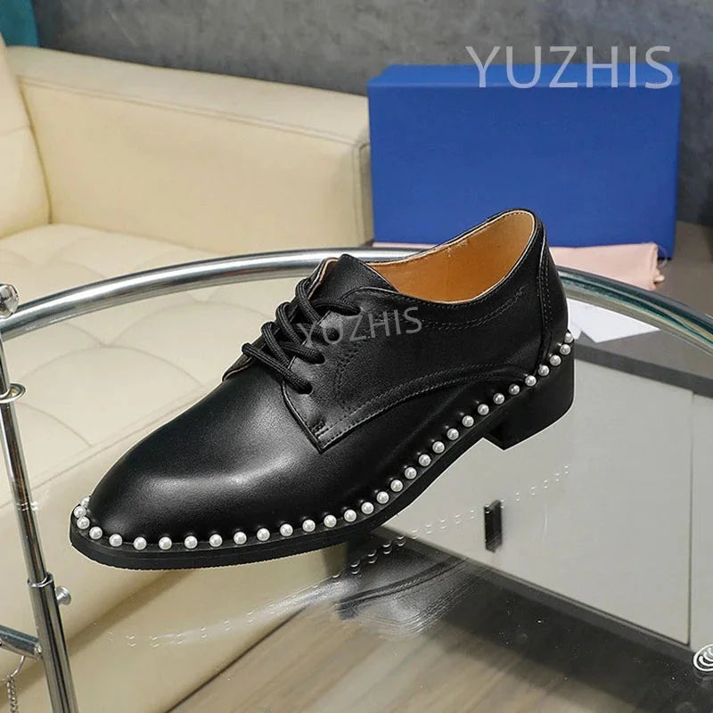 GUANSIYAO Retro Suede Loafers Women Round Toe Slip On