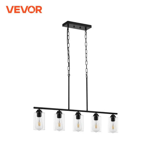 VEVOR 5 Light Kitchen Island Pendant Lights 60W Clear Glass Lampshade 4 Rods 2 Metal Chains Farmhouse Linear Chandeliers