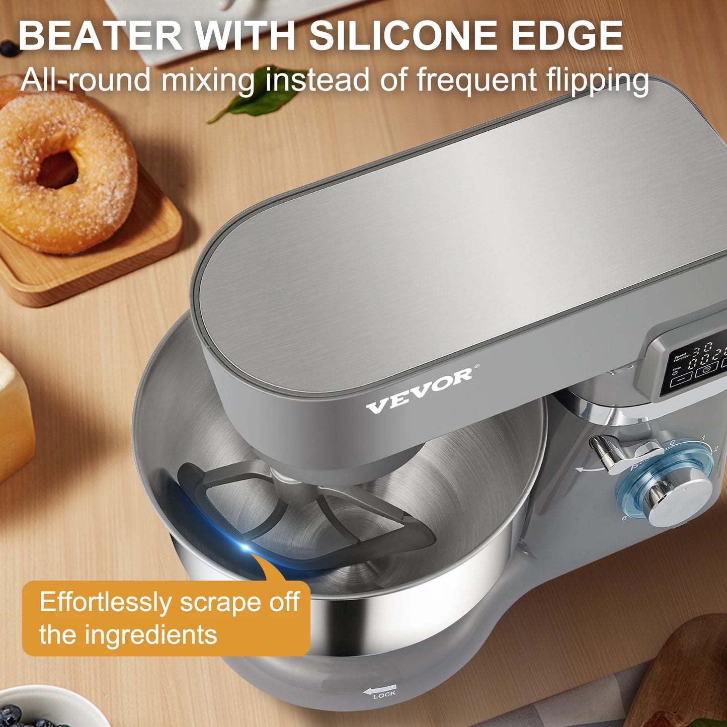 SucceBuy 5.5 7L Electric Stand Mixer with 6 Speeds LCD Screen Timing Food Mixer Cream Egg Whisk Dough Kneader with Steel Bowl