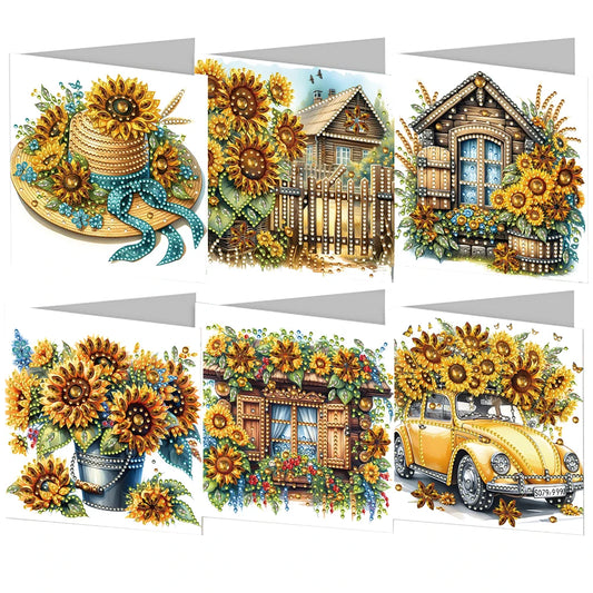 6 Pieces 5D Rhinestone Embroidery Arts Cards Kits Diamond Painting Greeting Thank You Cards for Birthday and Thanksgiving