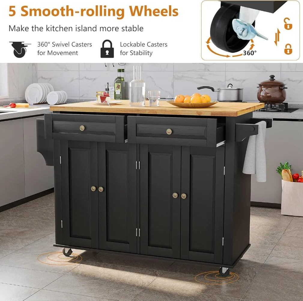 RBX Kitchen Cart with Wood Top and Drop Leaf Breakfast Bar