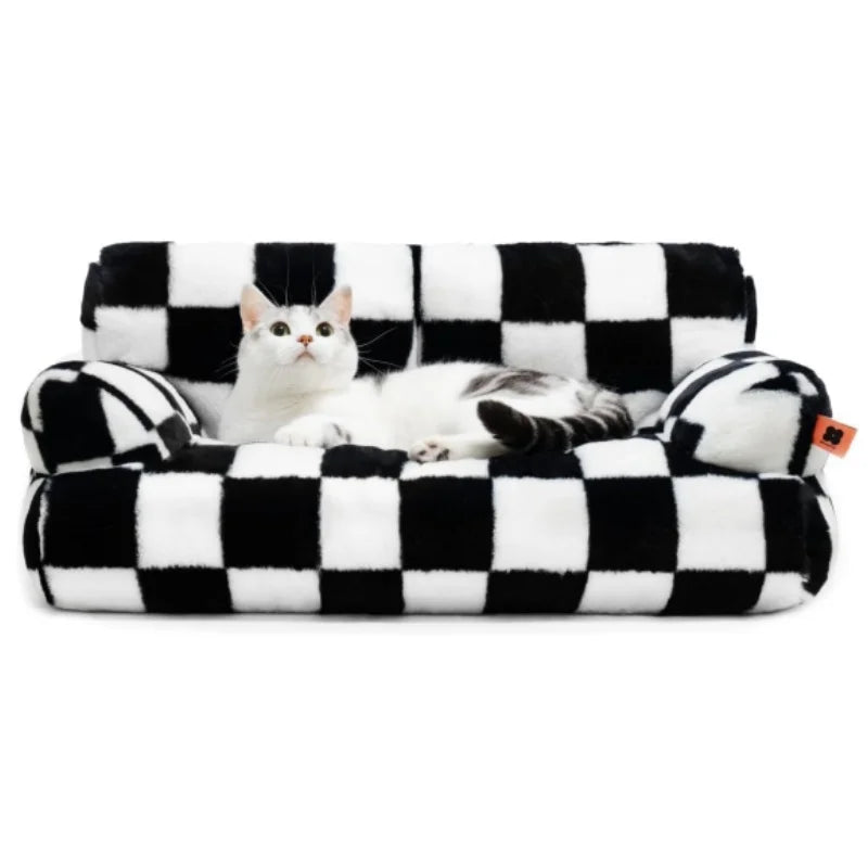 Mewoofun Pet Couch Bed 26x19x13 Inch Washable Cat Bed for Medium Small Dogs and Cats Up to 25 Pounds Fluffy Black and White Couch
