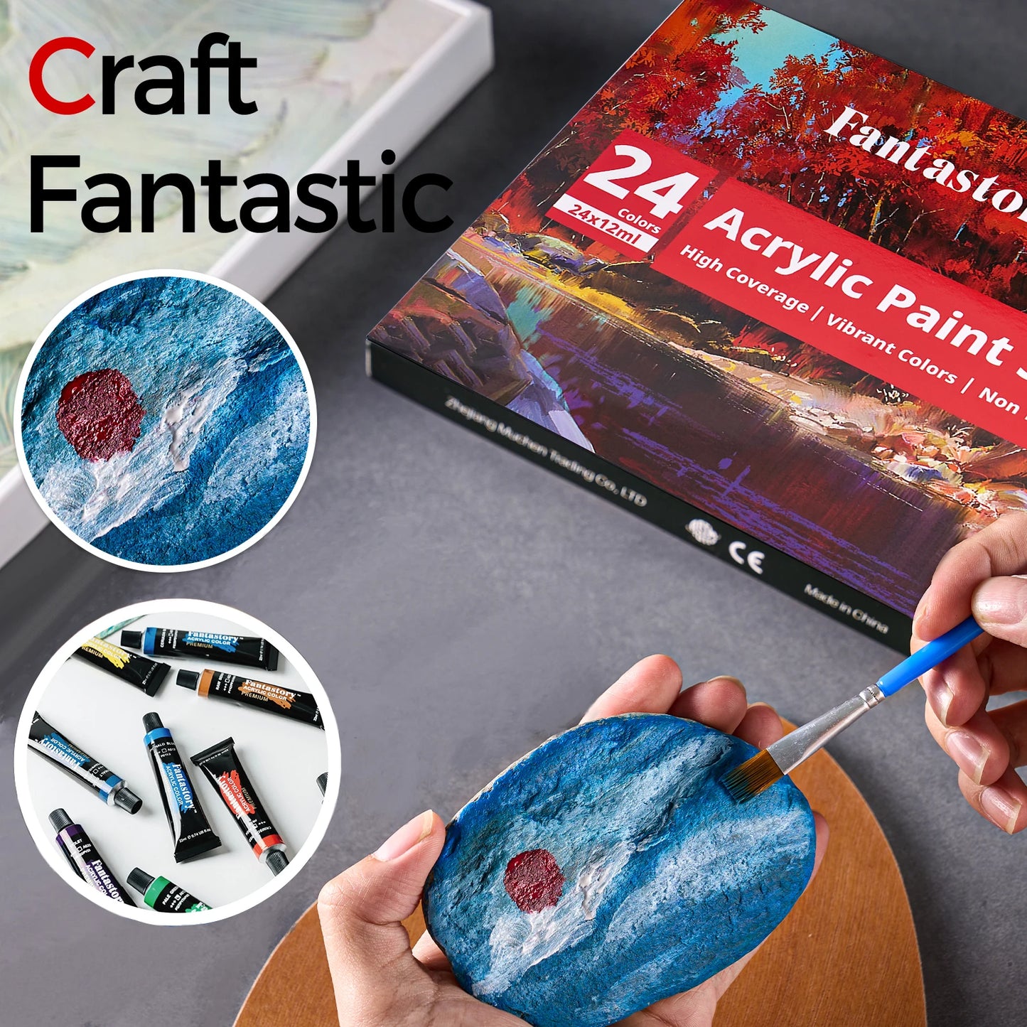 12ML 24 Colors Acrylic Paint Set with 3 Brushes for Adults