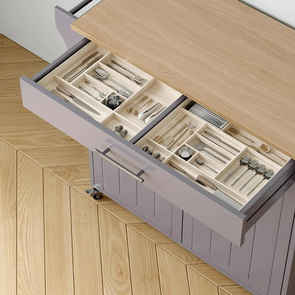 41 Inch Wooden Kitchen Storage Island Cart with Spice Rack