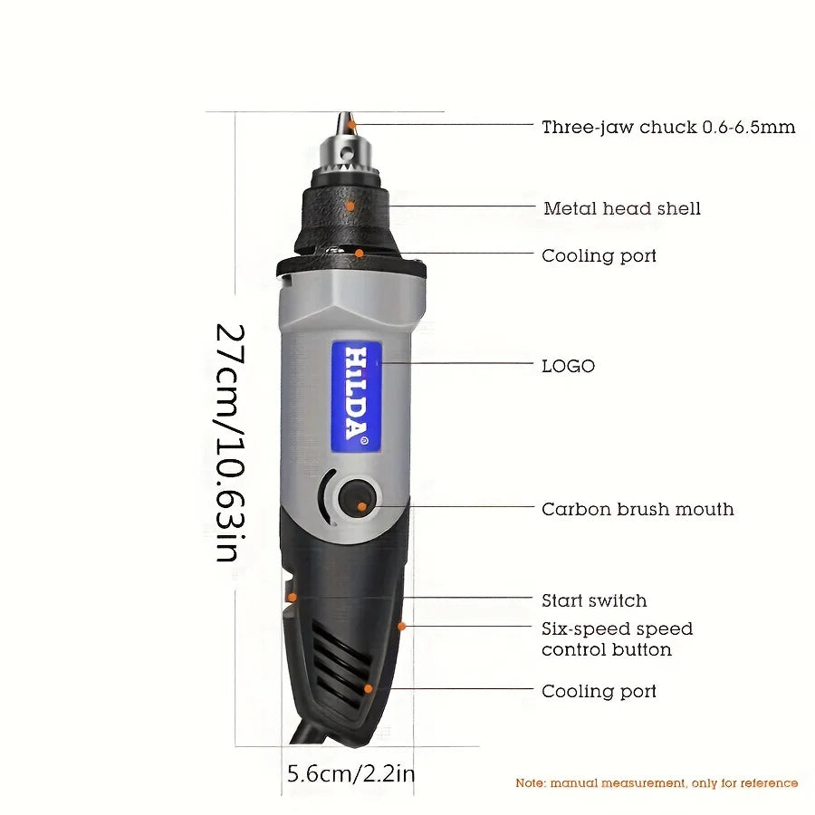HILDA 500W Rotary Tool Kit Variable Speed Accessories for DIY Engraving Pen Jewelry Metal Glass Mini Wireless Drill