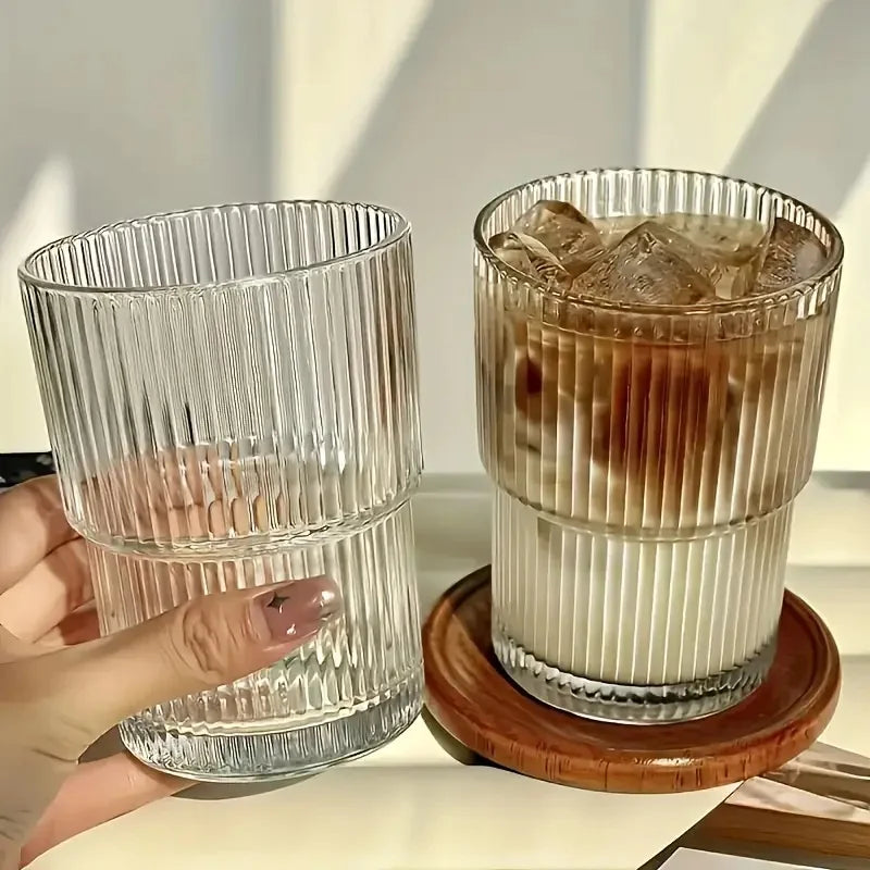 Drinkware Ribbed Stackable Glass Cups 6 Pack Reusable