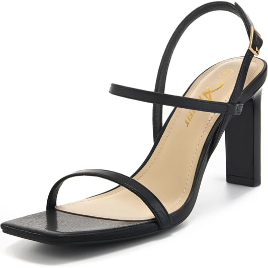 Women's Strappy High Heels Square Open Toe Heeled Sandals