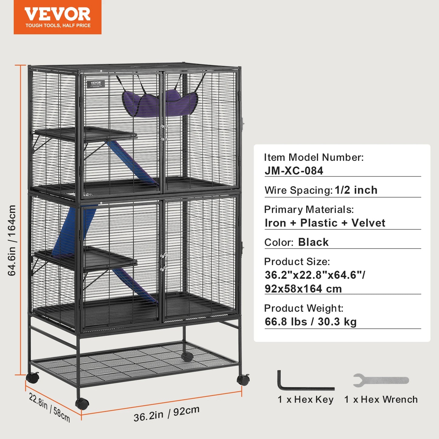 VEVOR 4-Tier Rolling Metal Ferret Cage for Small Animals