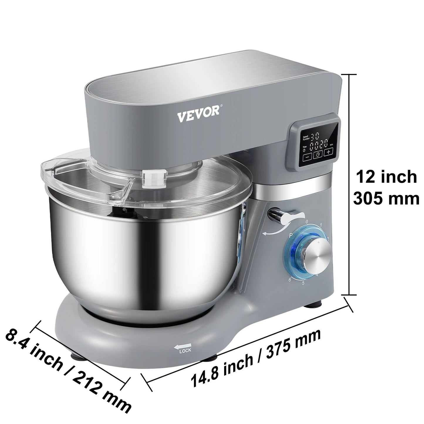 SucceBuy 5.5 7L Electric Stand Mixer with 6 Speeds LCD Screen Timing Food Mixer Cream Egg Whisk Dough Kneader with Steel Bowl