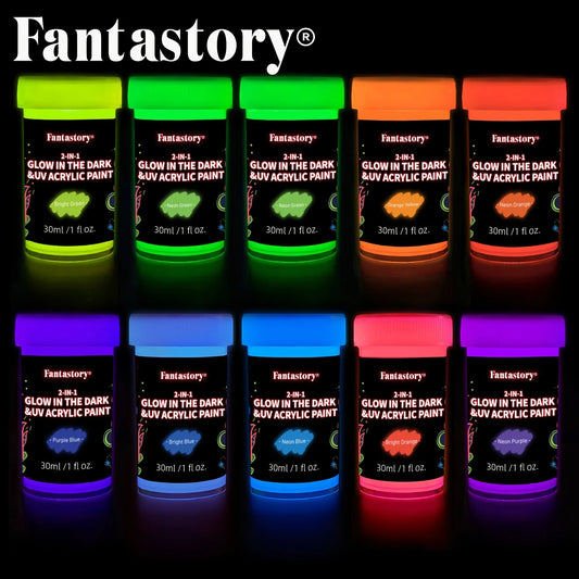 Acrylic Paint Set, 10 Neon and Glow in the Dark Colors