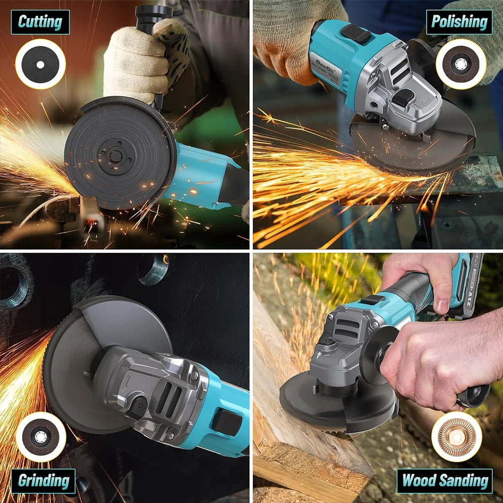 Seesii 21V Brushless Angle Grinder Cordless Cutting Polishing Tool