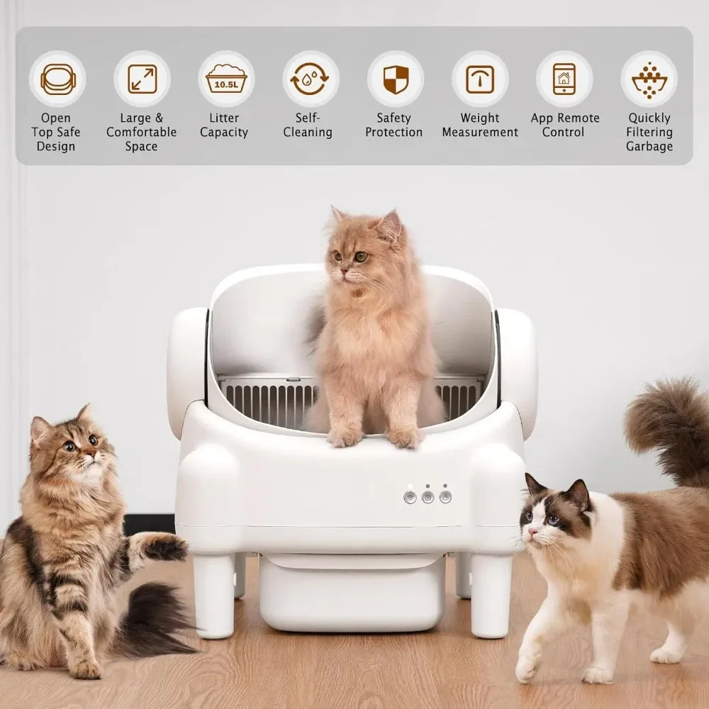 Self Cleaning Litter Box Open Top Design Automatic Cat Litter Box with App Control for Multiple Cats