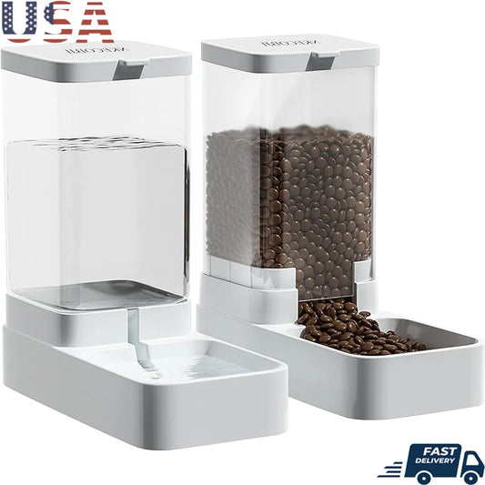 Automatic Gravity Pet Feeder Water Dispenser Set Dogs Cats Large Capacity 3.8L Siphon Device Easy Refill No Power Required