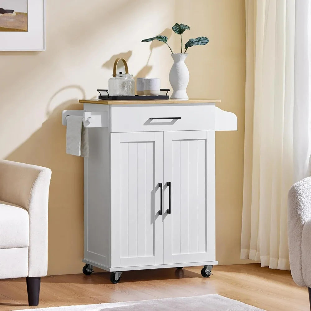 Bamboo Top Rolling Kitchen Cart by Unknown Brand with Storage