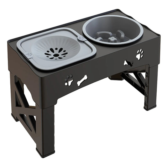 Three In One Adjustable Pet Feeder With Slow Feed Bowls