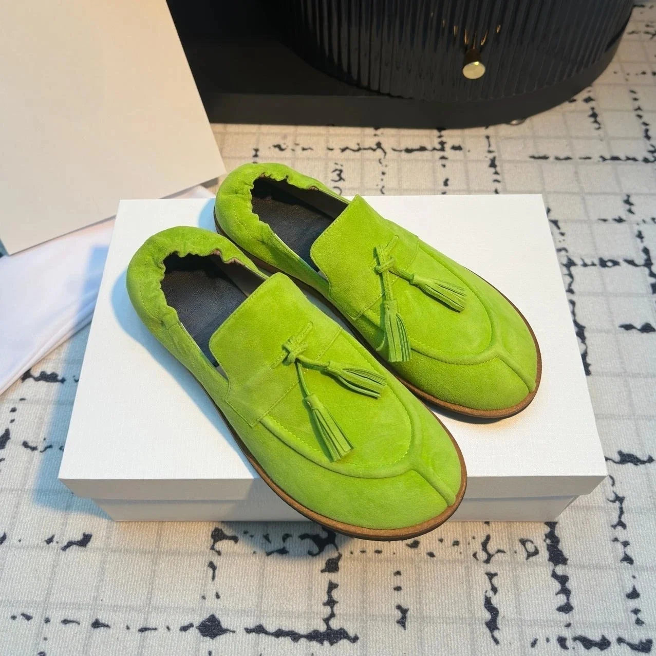 GUANSIYAO Women's Genuine Leather Open-Toe Flat Mules Sandals