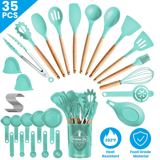 35 Piece Kitchen Cooking Utensil Set Spatula Set Baking Utensil Set Essential Kitchen Accessories with Holder
