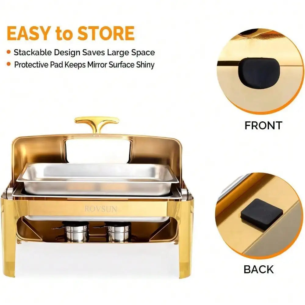 Stainless Steel Roll Top Chafing Dish Buffet Set Kitchen
