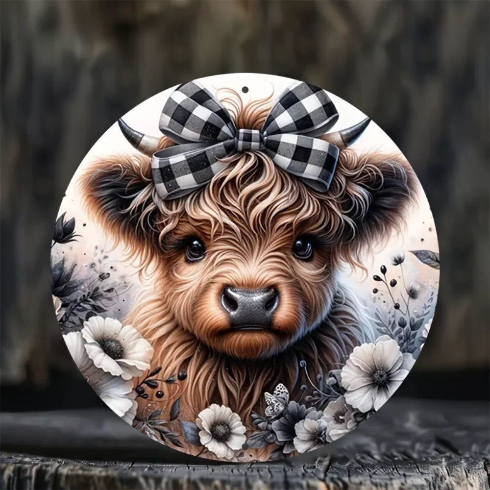 HELLOYOUNG Highland Cow Sign Premium Aluminum Wall Decor