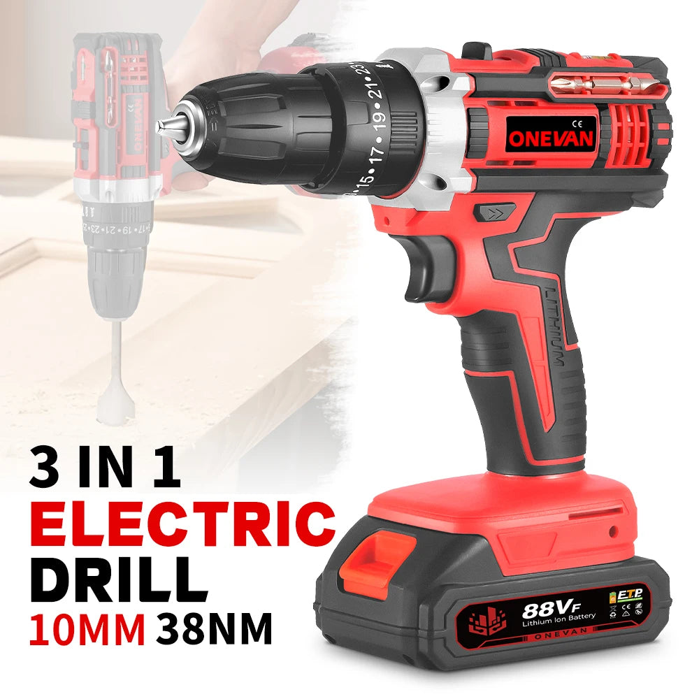 Onevan 10mm Cordless Electric Drill Driver Rechargeable Impact Hammer Drill for Makita Battery Pin