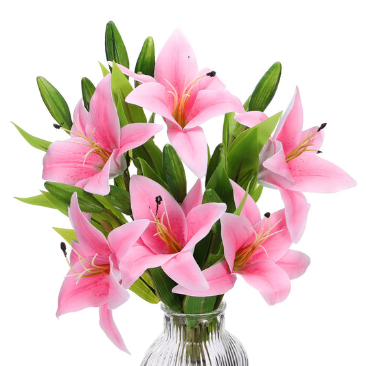 Lily Fake Flowers, 6PCS Artificial Silk Faux Flowers Vase