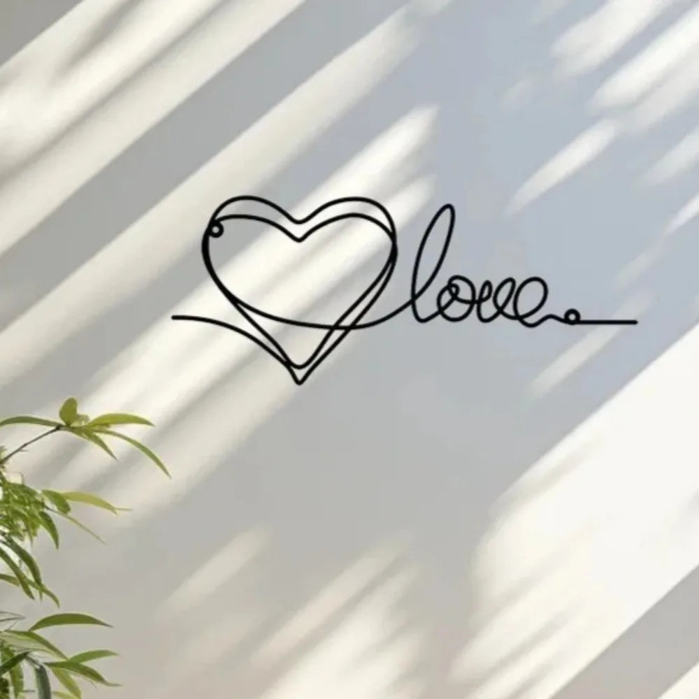 Sleek Iron Heart Wall Decor Love Line Art Pendant Modern Living Room Hanging Easy Mount