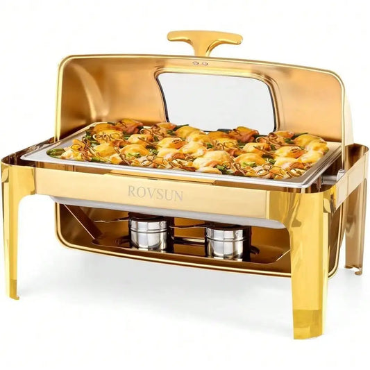 Stainless Steel Roll Top Chafing Dish Buffet Set Kitchen
