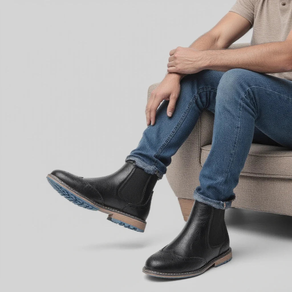 Brogue Men Chelsea Boots 2025 American Style Comfortable Leather Ankle Boots