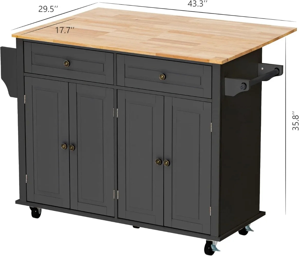 RBX Kitchen Cart with Wood Top and Drop Leaf Breakfast Bar